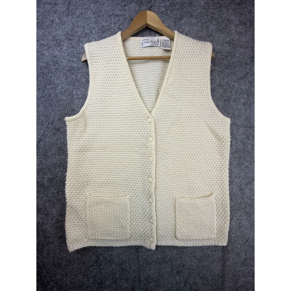 VTG Sarah Bentley Sweater Vest Womens Large‎ Cream Honeycomb Preppy Natural Girl